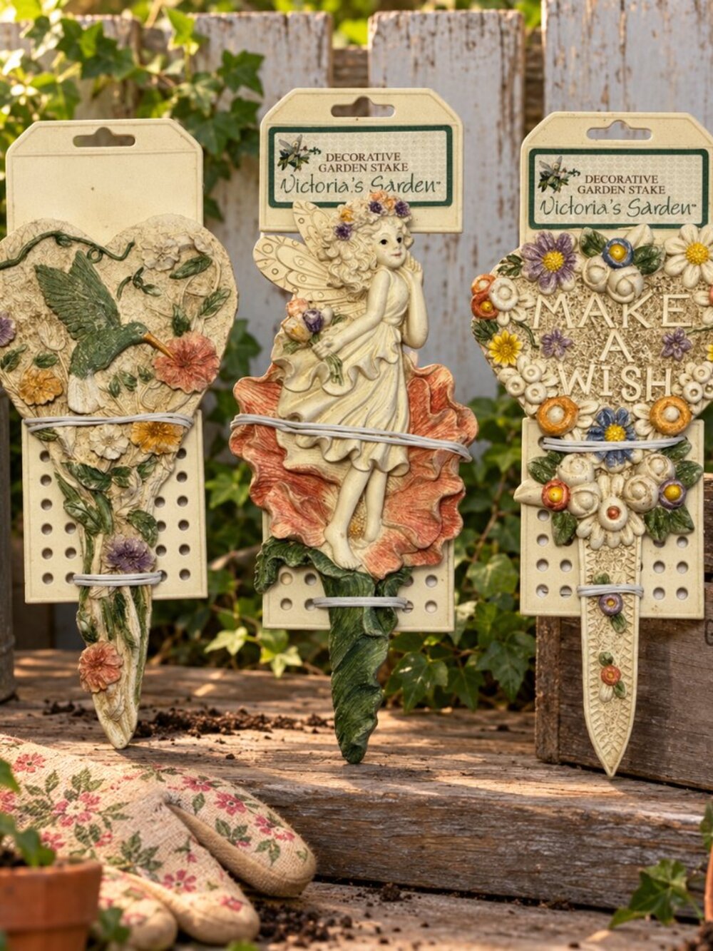 Victoria’s Garden Decorative Garden Stakes Lot of 3 Fairy Hummingbird Make a Wis